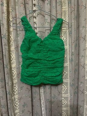 2/$28 Little Olin Green Ruched Crop Top Textured Cotton Size 12Y